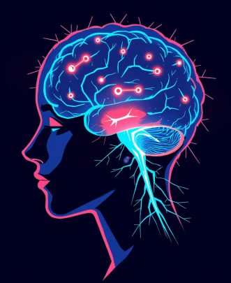 مغز با هایلایت بخش «سیستم پاداش» و نماد دوپامین